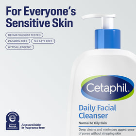 Close-up of Cetaphil tube cap showing easy open and controlled dispensing