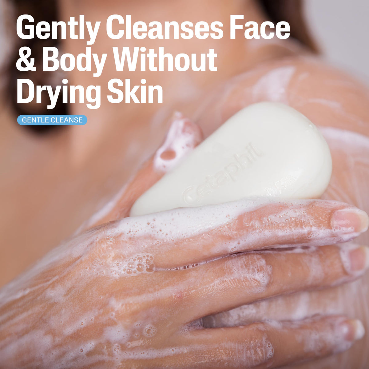 Cetaphil close-up of single bar texture highlighting gentle formula