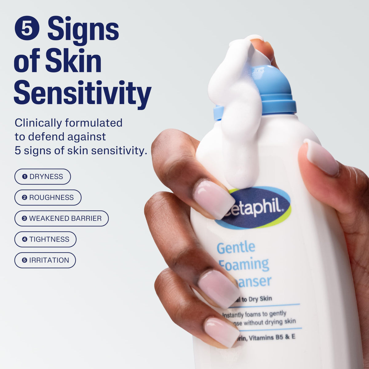Cetaphil foam texture close-up illustrating gentle, airy lather