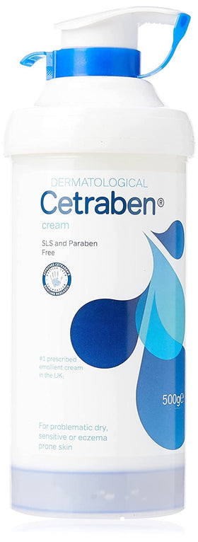 Cetraben front packaging showing 500g pump tub and clear label for easy dispensing and storage