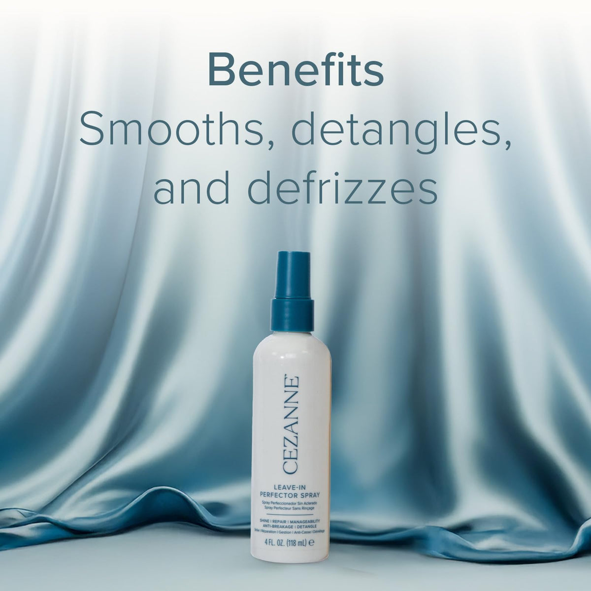 Cezanne applied to hair during styling benefit: smoother, frizz-reduced finish