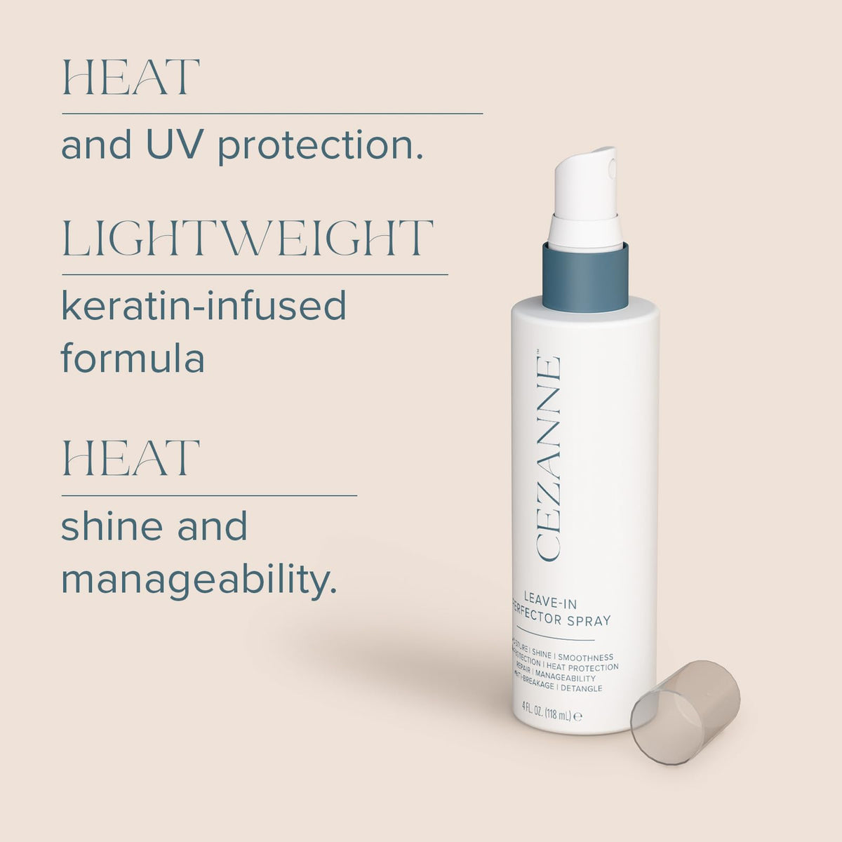 Cezanne mist close-up showing fine spray texture benefit: even product distribution