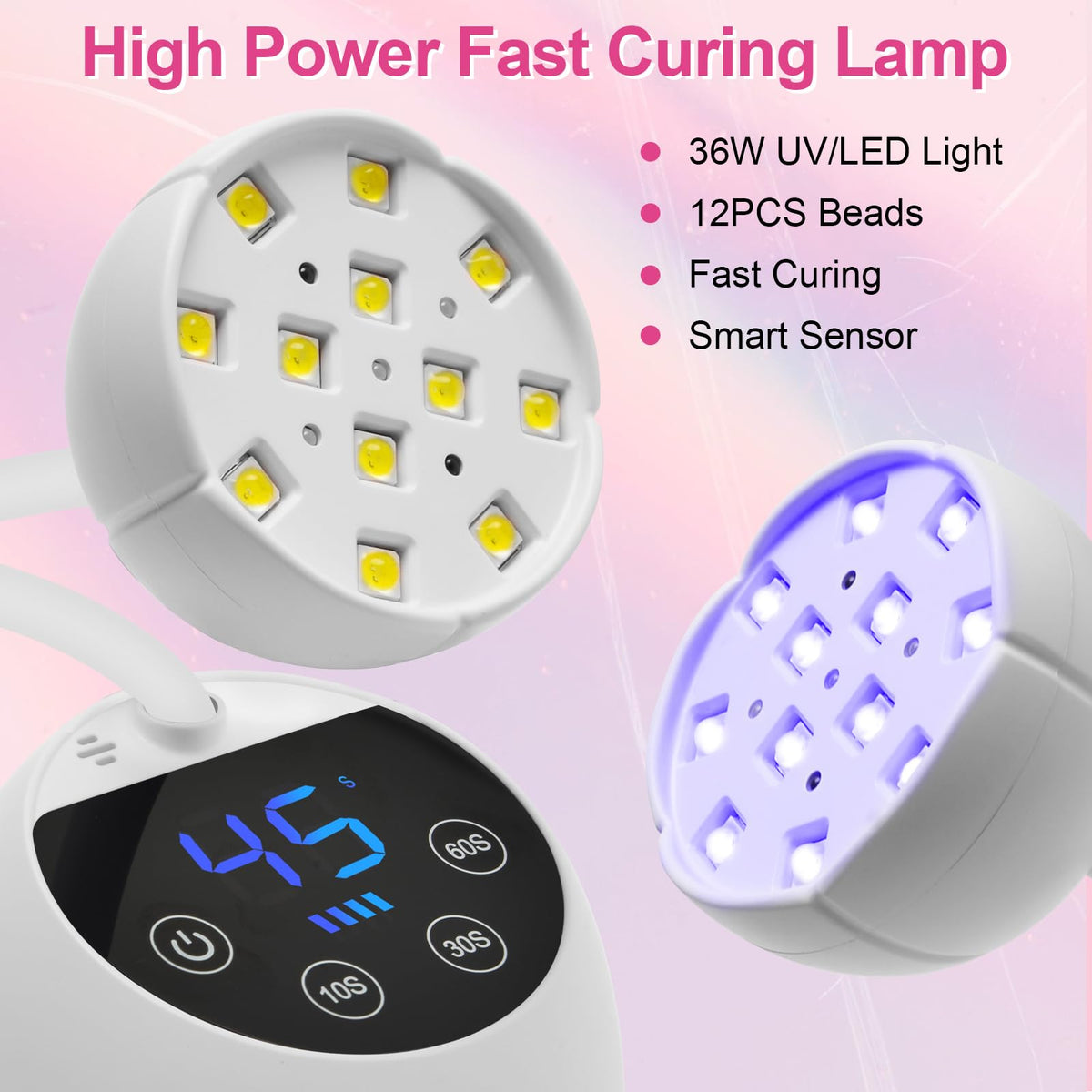 CGBE close-up of 12 LED beads delivering even light for fast, thorough curing