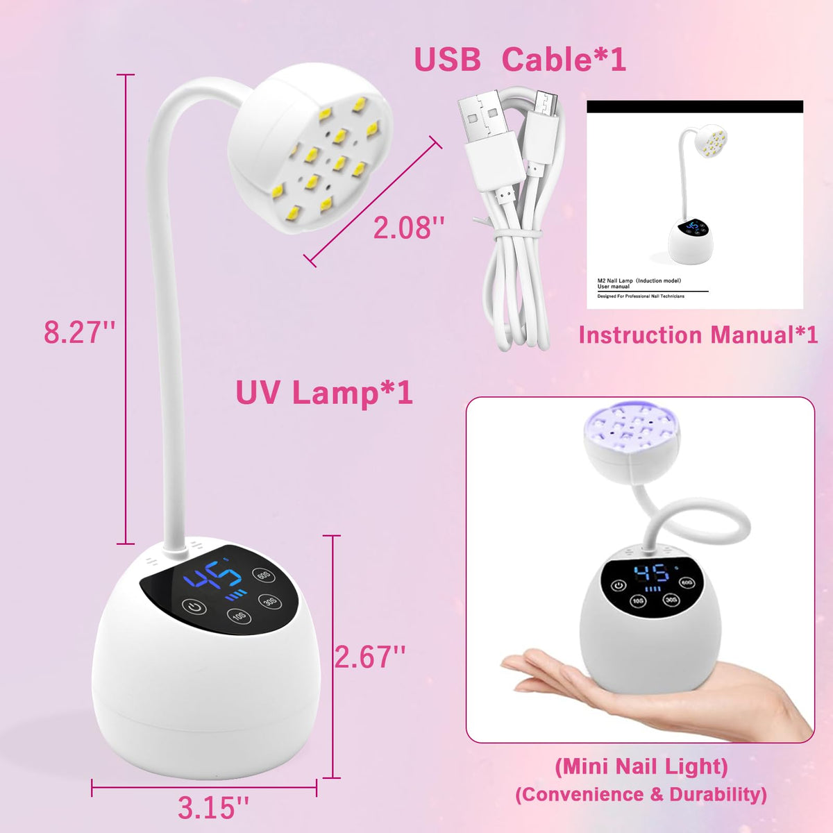 CGBE next to common nail tools to show compact size and salon-ready convenience
