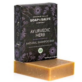 Chagrin Valley front packaging of Ayurvedic shampoo bar showing organic label and size