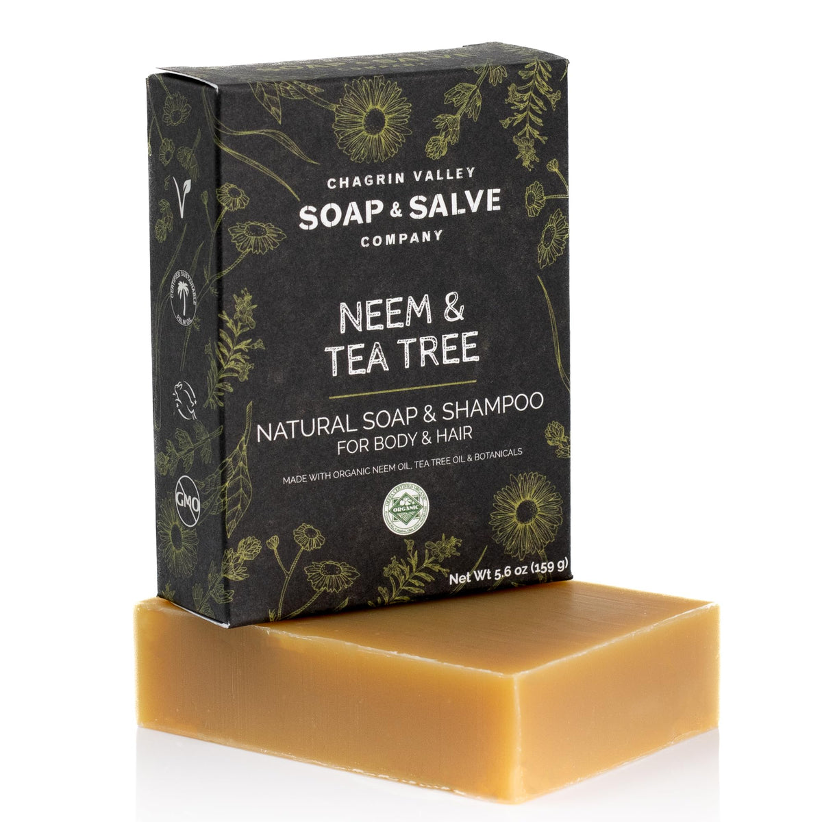 Chagrin Valley front packaging showing organic neem and tea tree benefits