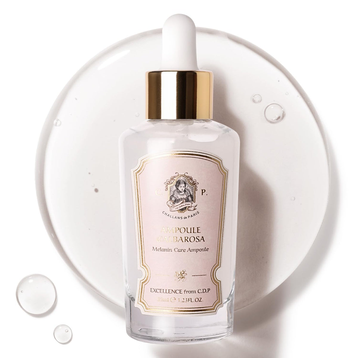 CHALLANS DE front bottle showing ampoule and elegant packaging benefit brightening