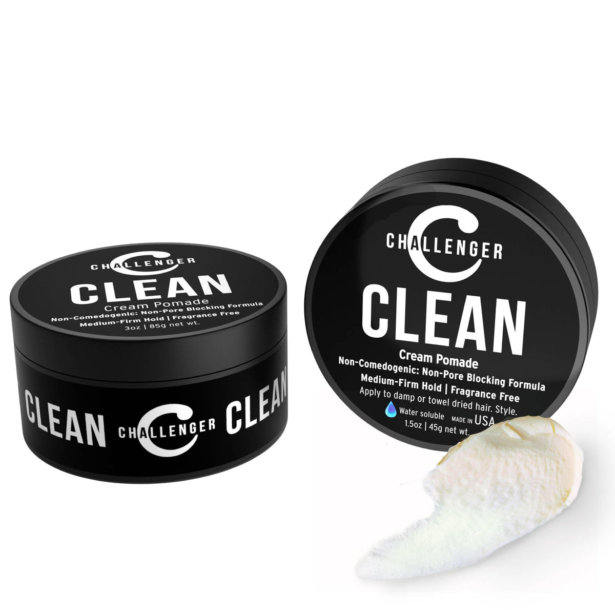 Challenger front view of both jars showing sizes and packaging benefit portability