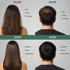 Chambelza stylized before and after hair visualization showing thicker appearance