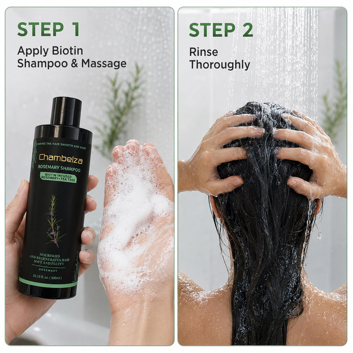 Chambelza used while massaging scalp to stimulate circulation benefit