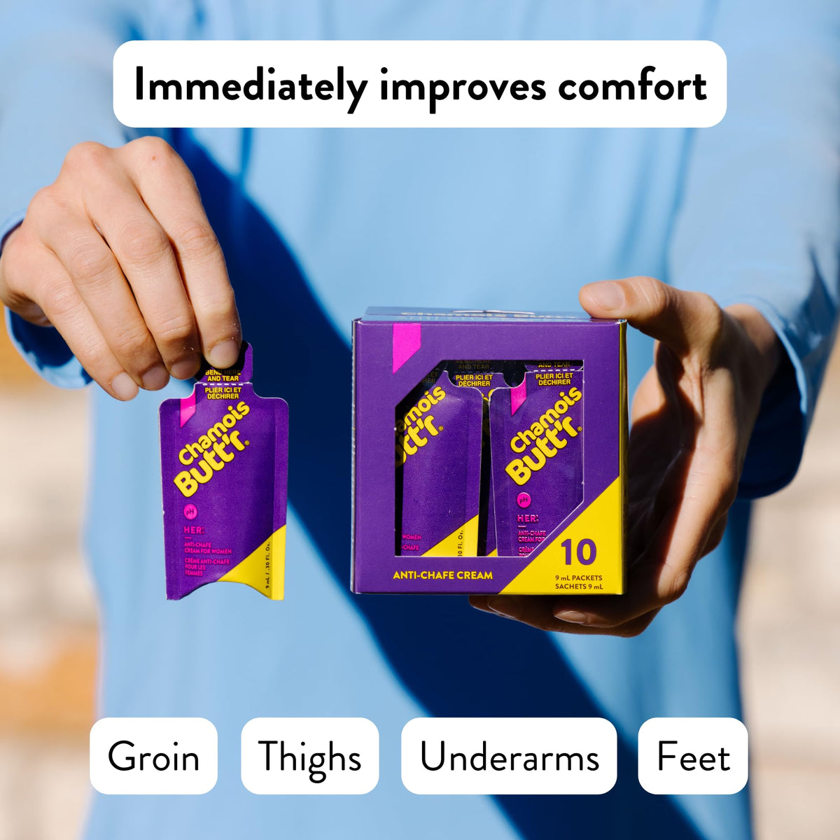 Chamois Butt'r Her' packets stored in a cycling jersey pocket ready for rides