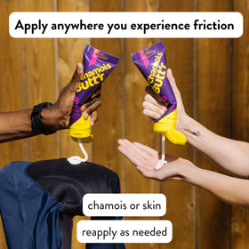 Chamois Butt'r Her' cream spread on chamois pad for reduced friction