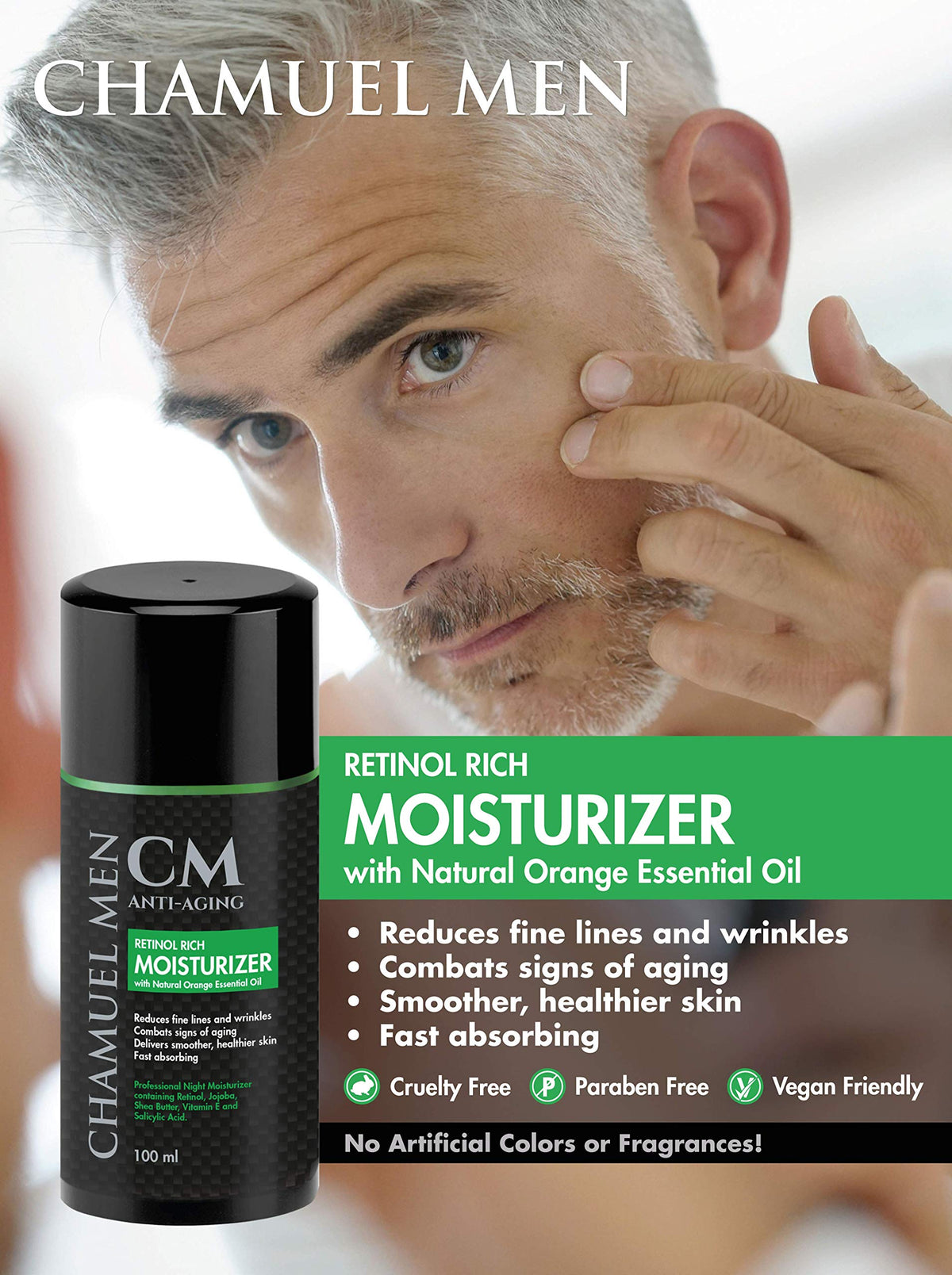 CHAMUEL MEN applied on jawline at night showing smoothing effect