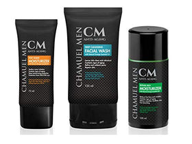 CHAMUEL MEN on bathroom counter portraying daily grooming routine