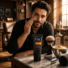 CHAMUEL MEN ingredient focus with argan shea aloe highlighting natural moisturizing benefits