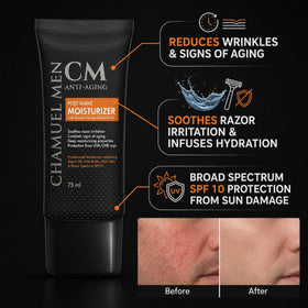 CHAMUEL MEN being dispensed on hand to show easy application and immediate soothing effect