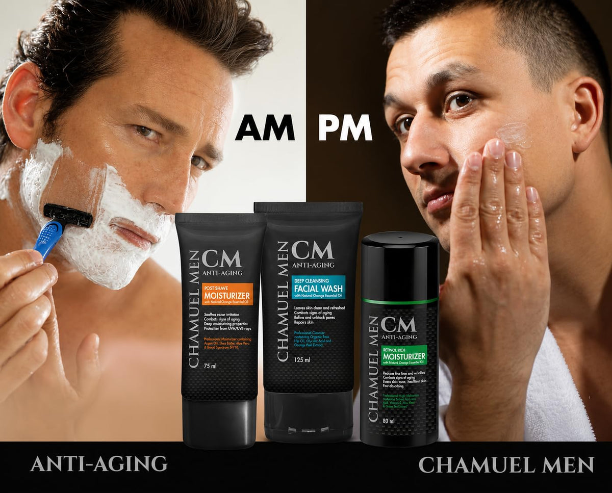 CHAMUEL MEN travel-ready tube inside toiletry bag for convenient grooming on the go