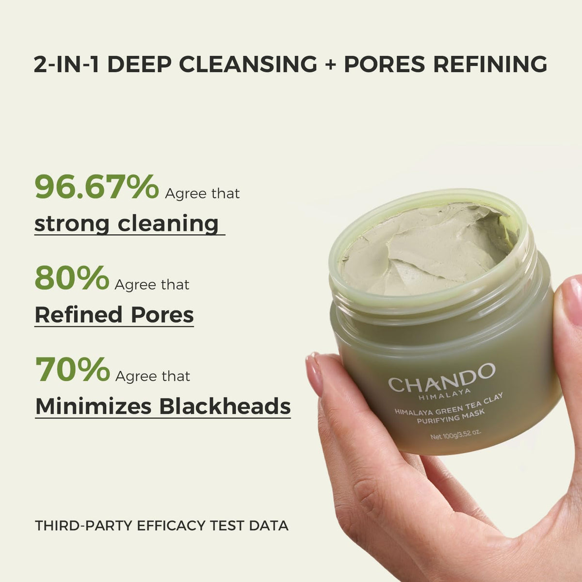 CHANDO HIMALAYA arranged ingredients green tea and clay highlighting natural Himalayan sources
