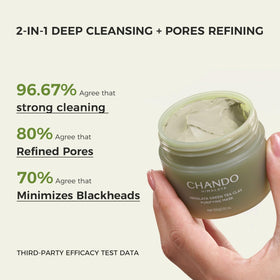CHANDO HIMALAYA arranged ingredients green tea and clay highlighting natural Himalayan sources