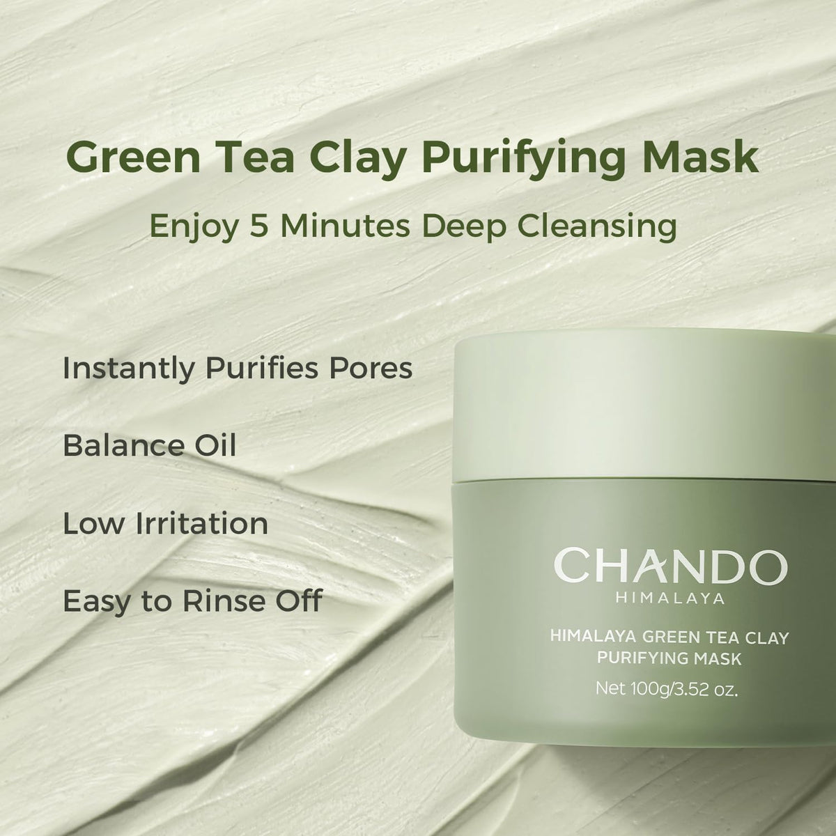 CHANDO HIMALAYA close-up of creamy green clay texture showing absorbent, smooth formula