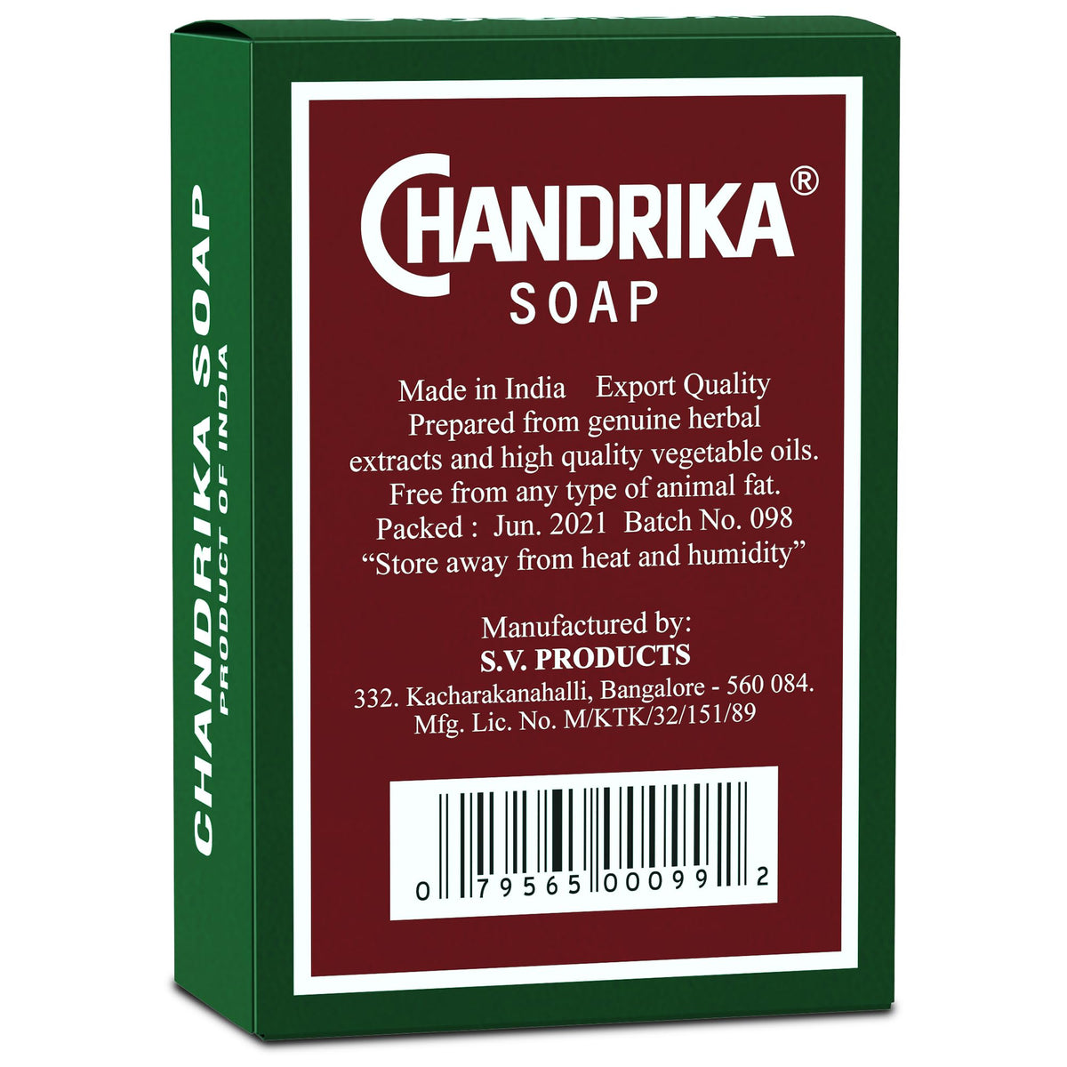 Chandrika bar close-up texture revealing smooth vegetable-oil lather