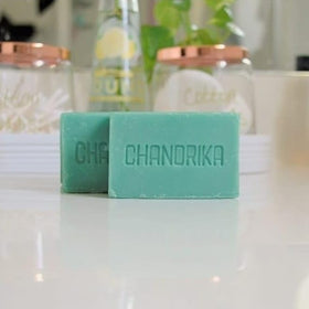 Chandrika ingredient label with herbal extracts illustrating natural, plant-based formulation