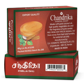 Chandrika sandal soap texture close-up highlighting creamy, plant-oil lather