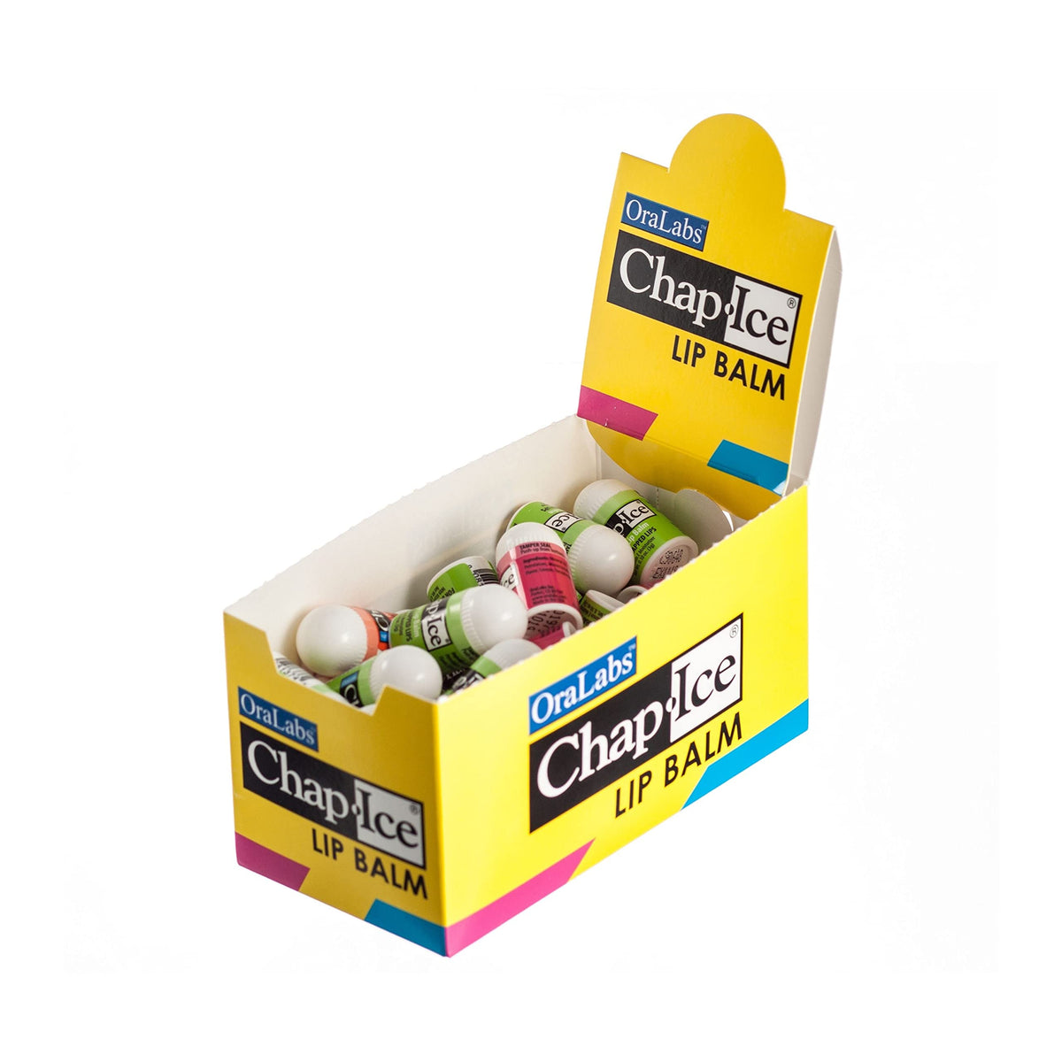 CHAP-ICE front display showing 50 assorted mini lip balms for easy selection