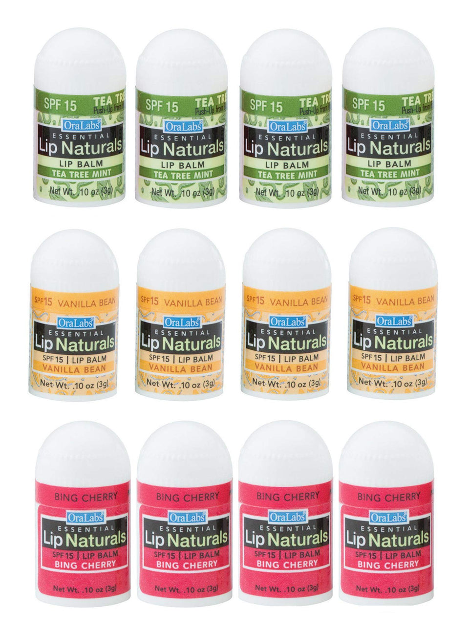 CHAP-ICE front packaging showing 12-count mini lip balms, convenient travel set