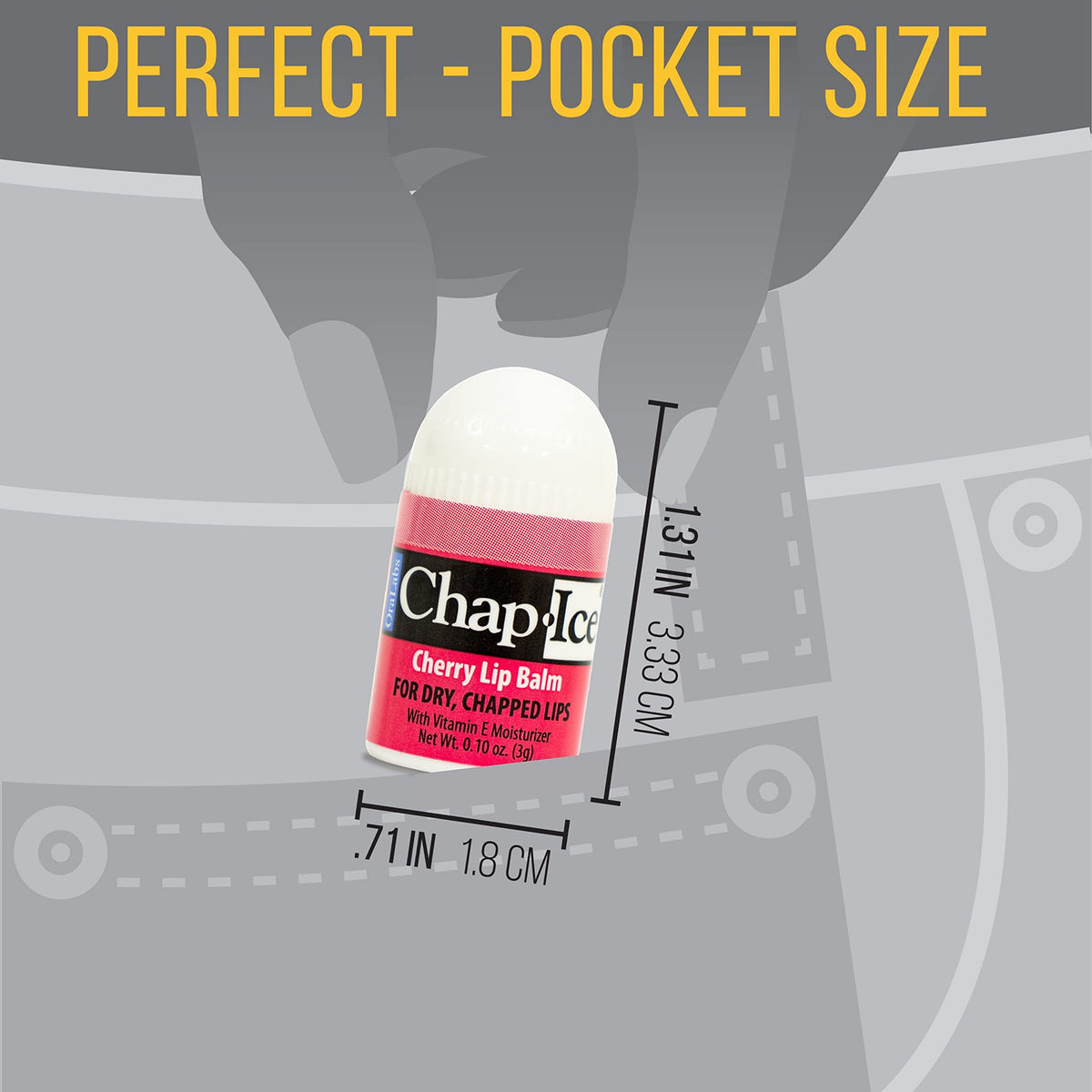 CHAP-ICE mini balm tucked in a travel pocket offering on-the-go hydration