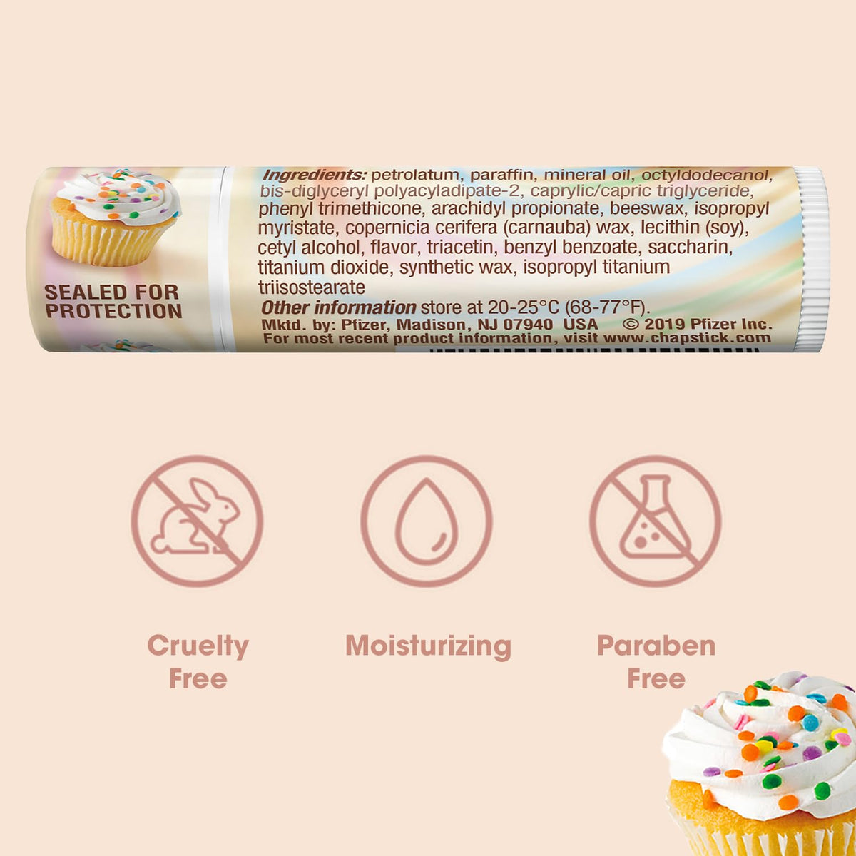 ChapStick cake batter back label and ingredients for informed shoppers