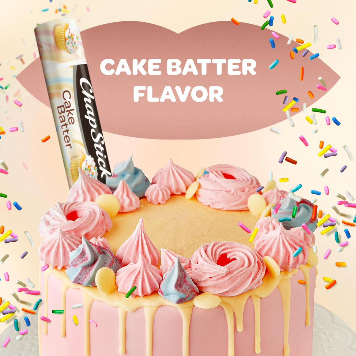 ChapStick cake batter open tube texture close-up showing smooth application