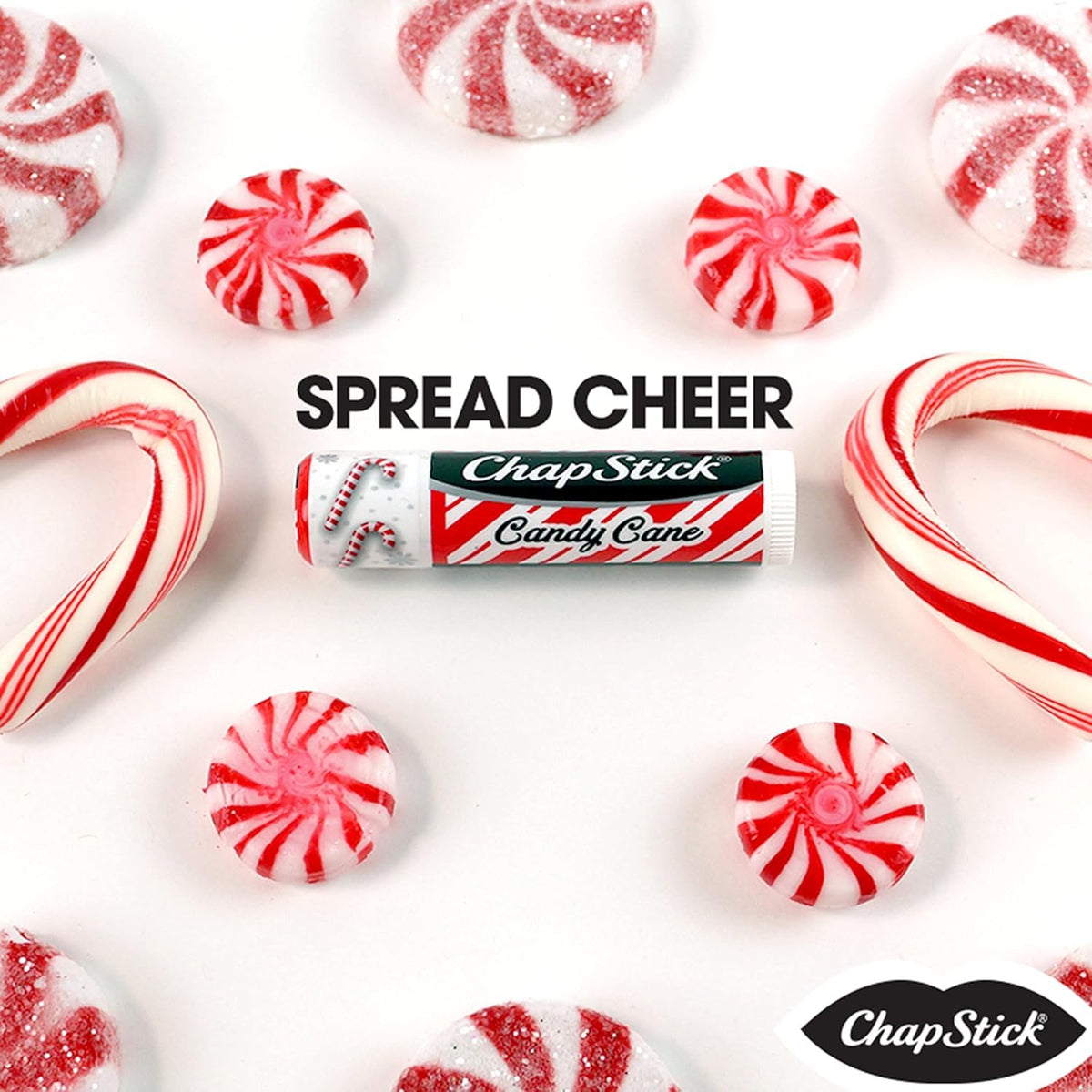 Application of ChapStick Candy Cane on lips delivering cooling mint comfort