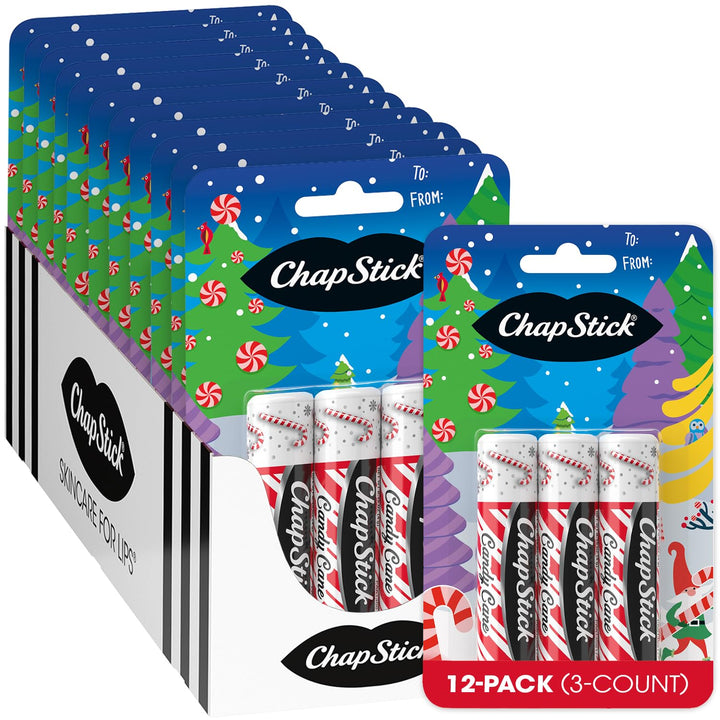ChapStick front packaging showing candy cane bulk pack and easy gifting