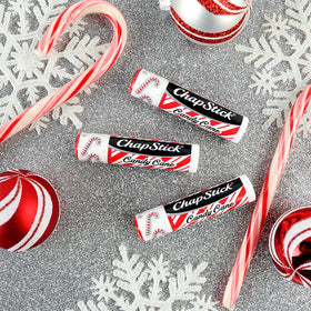 ChapStick Candy Cane arranged in holiday stocking display for seasonal gifts