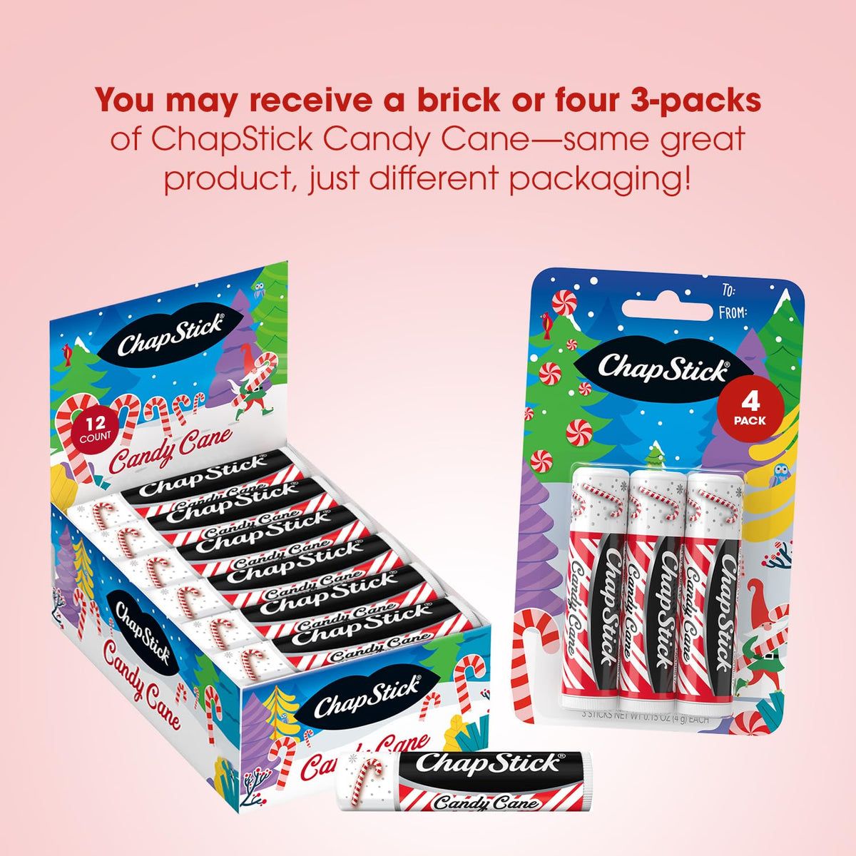 Single ChapStick Candy Cane tube removed from pack ready to use and carry