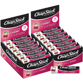 ChapStick cherry front packaging showing 24-count bulk convenience and quick access
