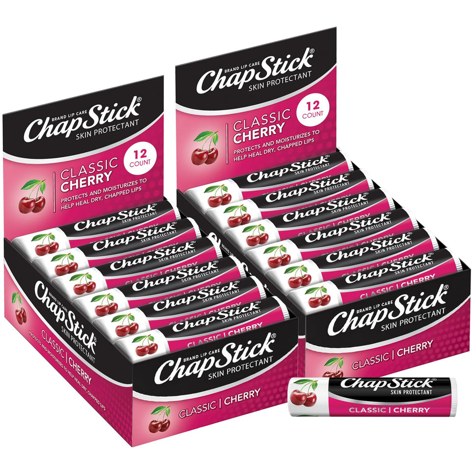ChapStick cherry front packaging showing 24-count bulk convenience and quick access