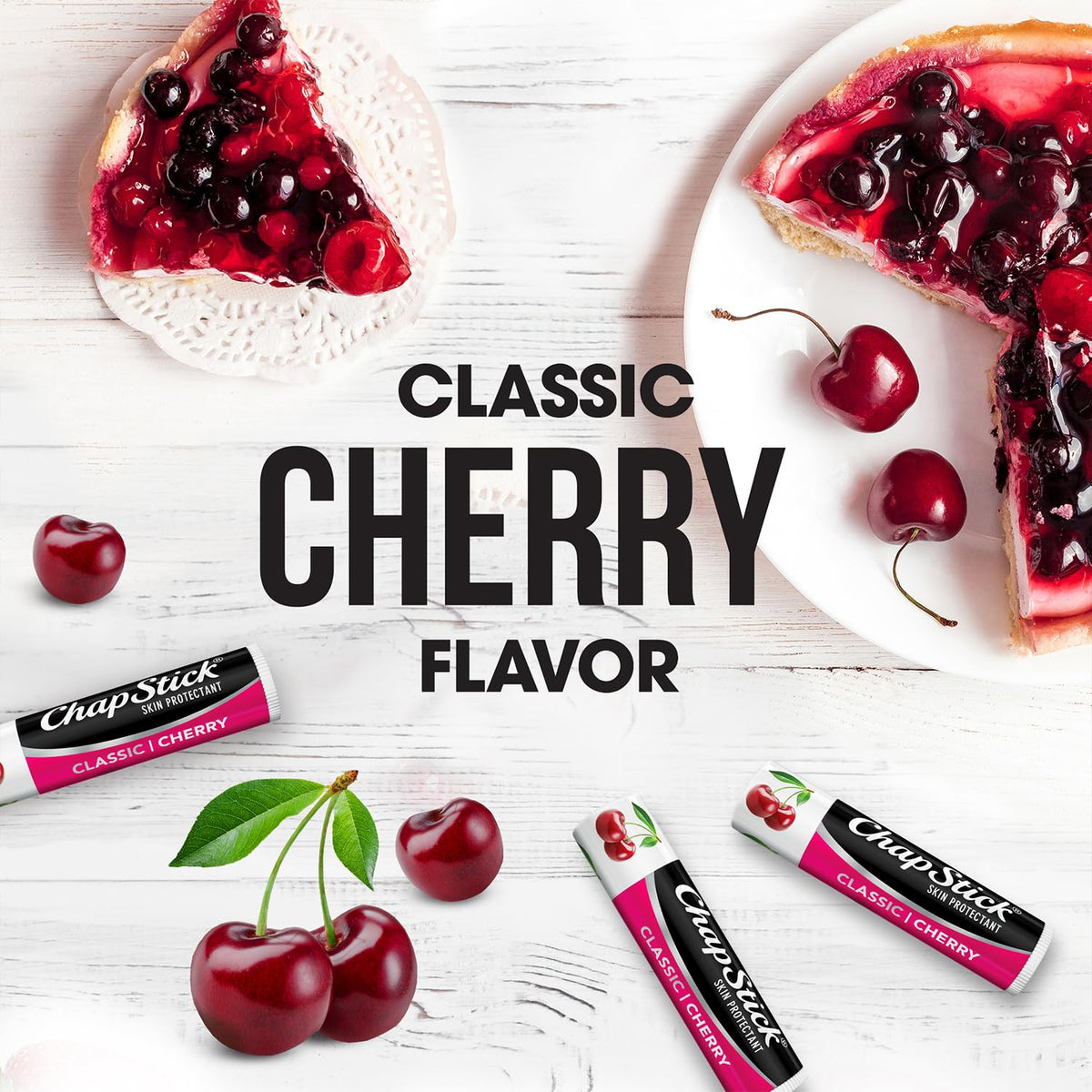ChapStick cherry single stick close-up highlighting smooth applicator and easy glide