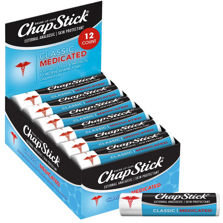 ChapStick classic medicated front packaging showing product and branding relief