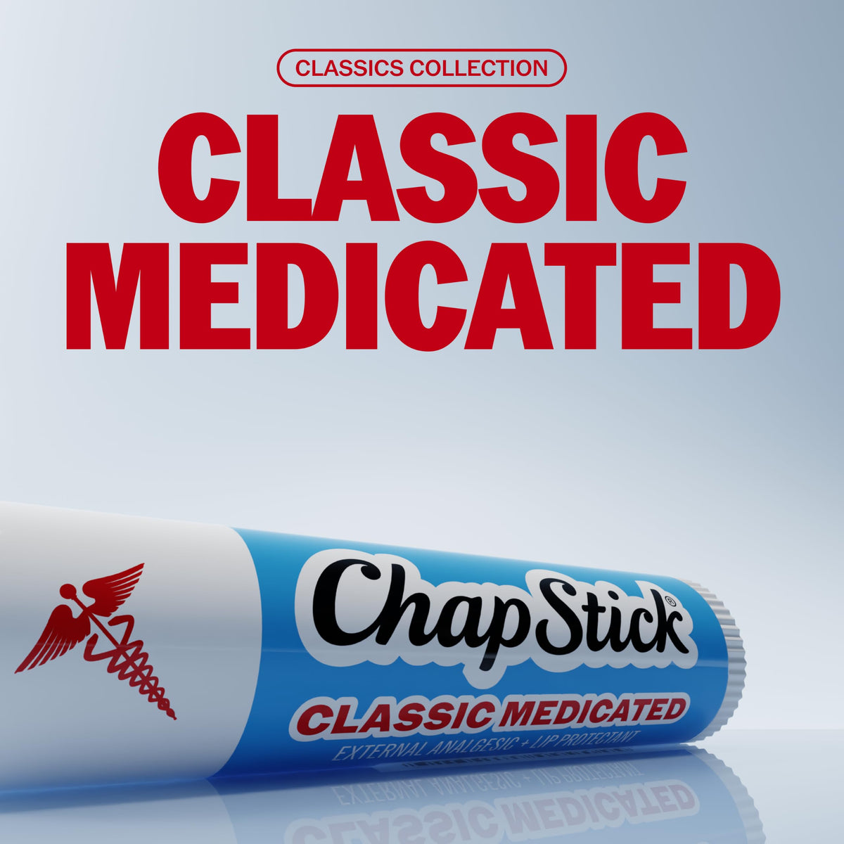 ChapStick Classic Medicated single tube extended to show applicator and portability