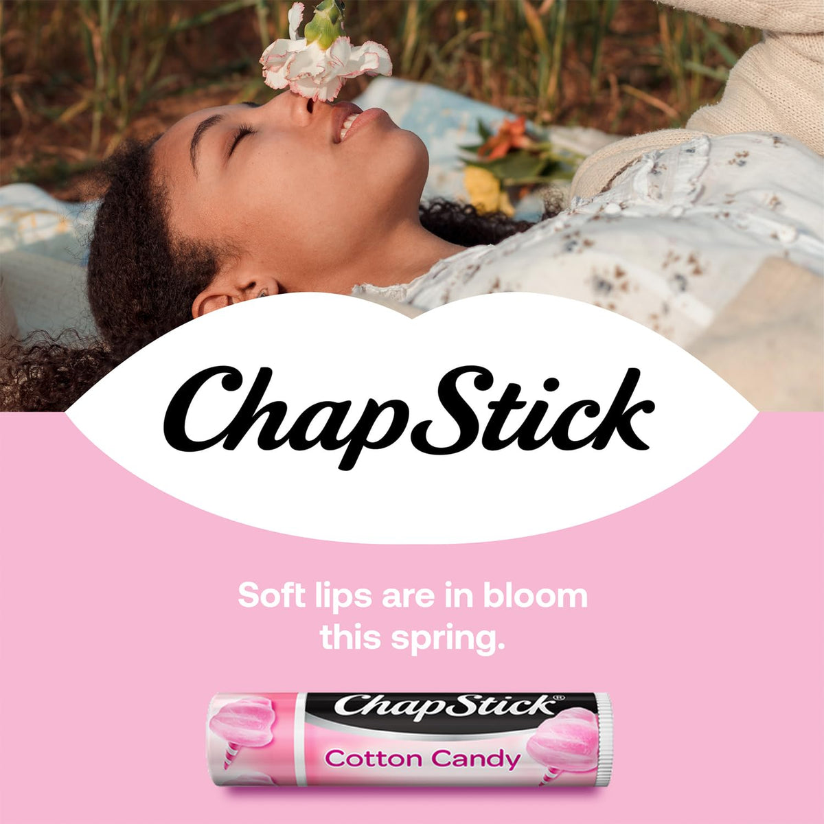 ChapStick open tube close-up of Cotton Candy balm texture and smoothness
