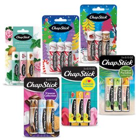 ChapStick front box packaging showing six three-packs for easy gifting