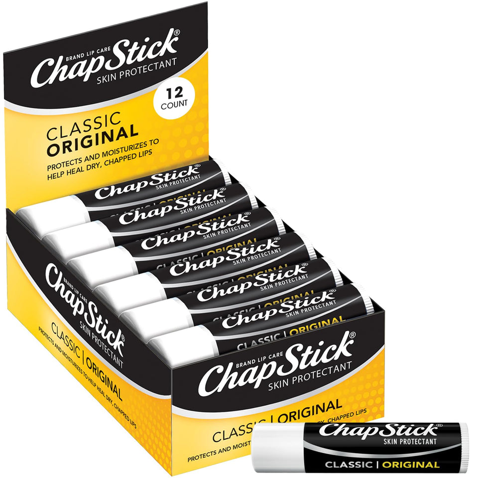 ChapStick front packaging showing 12-count for reliable hydration