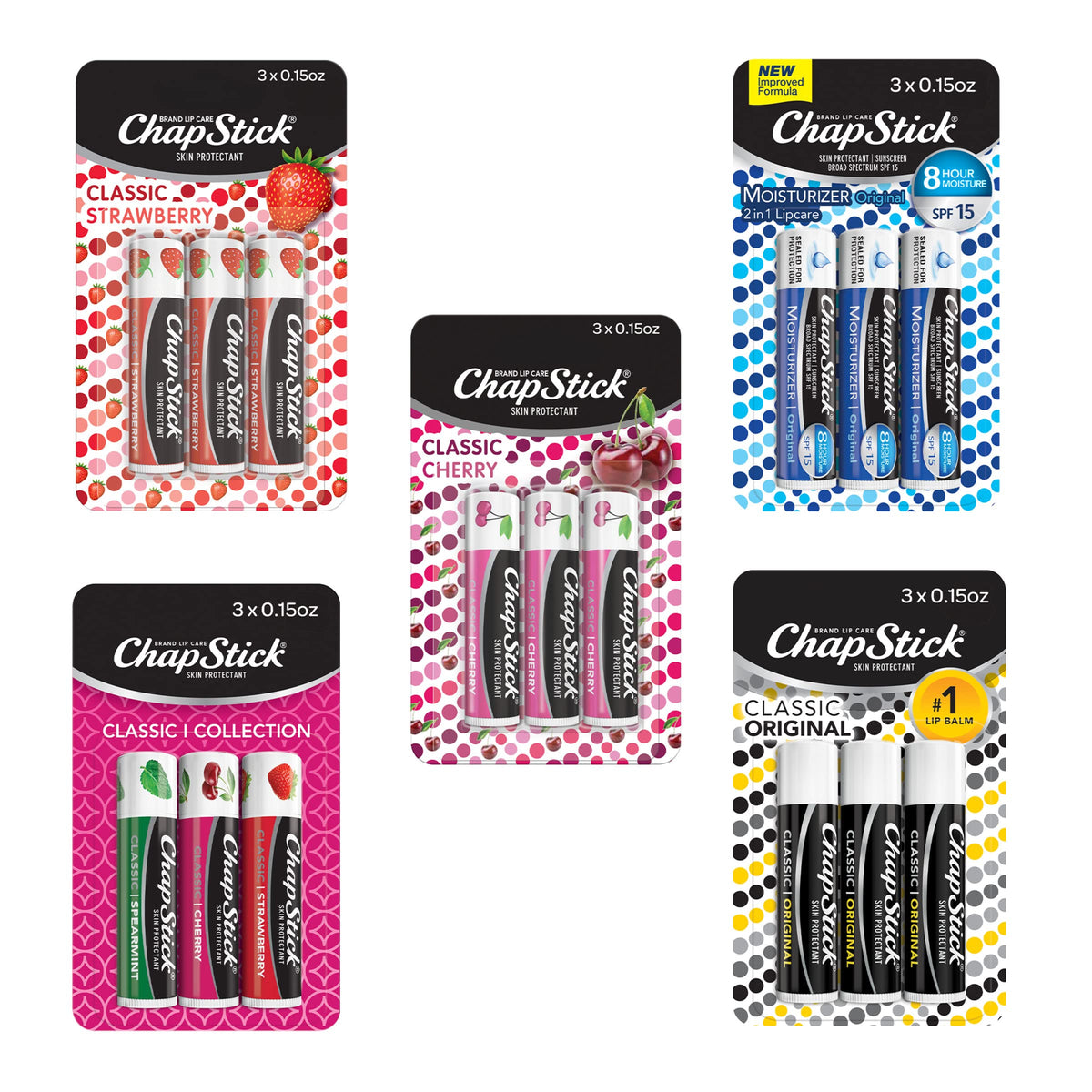 ChapStick front packaging showing five-packs and brand for easy storage