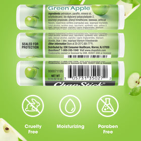 ChapStick green apple label and ingredients list showing transparent benefit