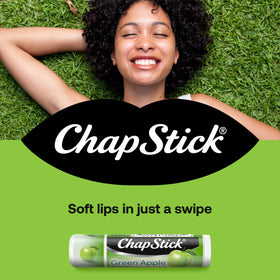 ChapStick green apple tube close-up displaying brand and smooth application