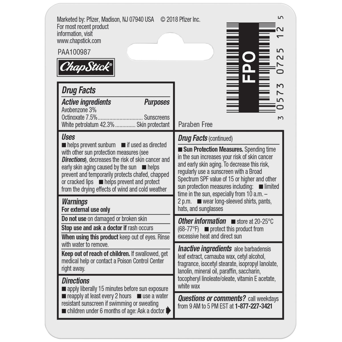 Label close-up showing ChapStick SPF 15 detail for sun protection benefit