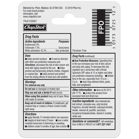 Label close-up showing ChapStick SPF 15 detail for sun protection benefit