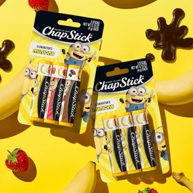 Back of pack ChapStick Minions showing ingredients panel and consumer information clearly